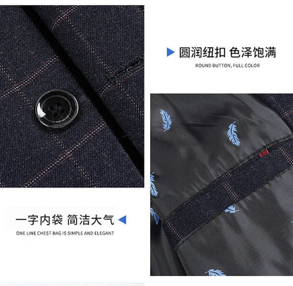 2024 New Spring and Autumn Coat Middle-aged Slim Fashion Handsome All Matching Plaid Suit Men Casual  Polyester  Blazer Mujer