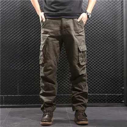 Men's Cotton Cargo Pants – Loose Fit, Multi-Pocket, Camo & Black, Waist 31-36