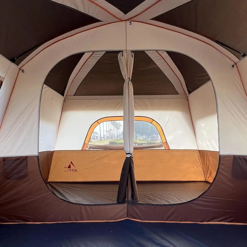 Spacious 6-14 Person Family Cabin Tent with 2 Rooms, 3 Doors, 3 Mesh Windows, Straight Walls, Waterproof, Double Layer for Outdo