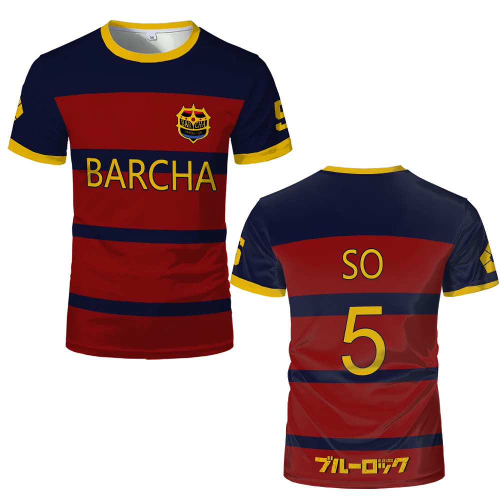 Blue Lock FC Barcha Cartoon Anime Cosplay Men Jersey Summer Short Sleeve Children Tee Tops 2024 Style Fashion Mens Boys T-shirt
