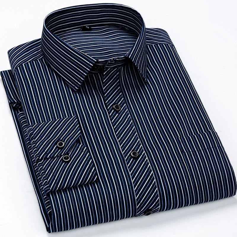 Plus Large Size 9XL 8XL 7XL Mens Long Sleeved Shirt Casual Business Classic Plaid Striped Male Social Dress Oversized Shirts
