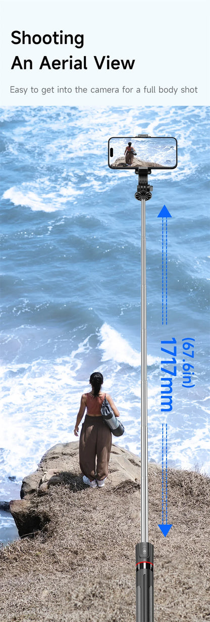 BSLIUFANG new 1.7M Wireless Selfie Stick for Smartphone with Bluetooth Remote, Portables Foldable Stand for Vlog Shooting Record