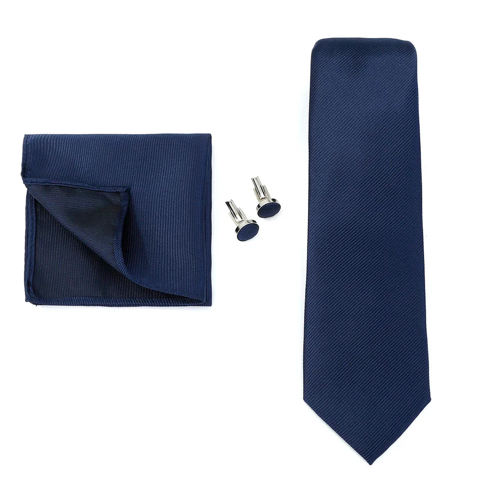 Necktie Fashion Brand Handmade Solid Necktie Handkerchief Cufflinks Set For Men Ties Suit Shirts Wedding Accessories Man Gifts