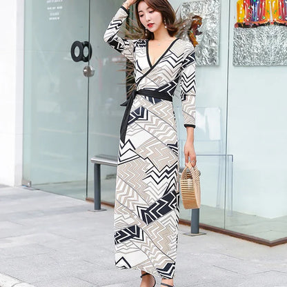 FANIECES Summer Wrap Dresses Women Sexy V Neck Split Maxi Dress Print Female Casual Beachwear Lace Up Party Vestidos Robe платье
