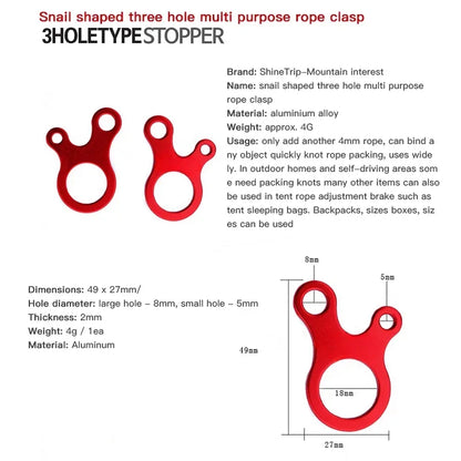 5pcs Fast Binding Tent Adjustment Buckle Camping Anti Slip Explore Outdoor Climb Rope Survival Equipment 3hole Snail Shape Parts