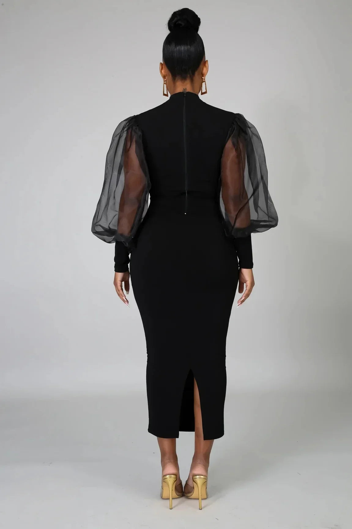 Elegant Spring Summer Dress for Women Long Sleeve Evening Gown Women Clothing Temperament Half High Collar Bodycon Dress Vestido