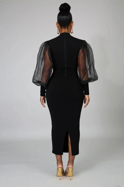 Elegant Spring Summer Dress for Women Long Sleeve Evening Gown Women Clothing Temperament Half High Collar Bodycon Dress Vestido