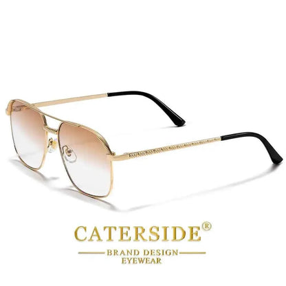 CATERSIDE New Retro Pilot Sunglasses Men Square Frame Suneyeglass Women Flat Top Double Bridges Vacation Beach Eyewear UV400