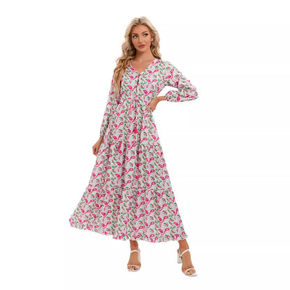 Elegant Women's Flower Long Dresses 2024 Spring New Bohemian Printed  Dress Abıye Kadın Abiye  Платье Robe Ete Femme Vestidos