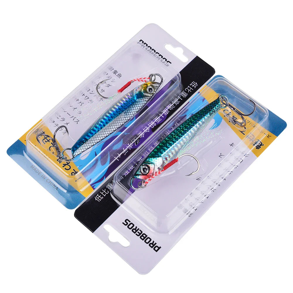 PROBEROS 5pcs Luya Iron Plate Sea Fishing Metal Bionic Bait 17g/21g/24g/30g/40g/60g Double Hooks Luminous Fake Bait Wholesale