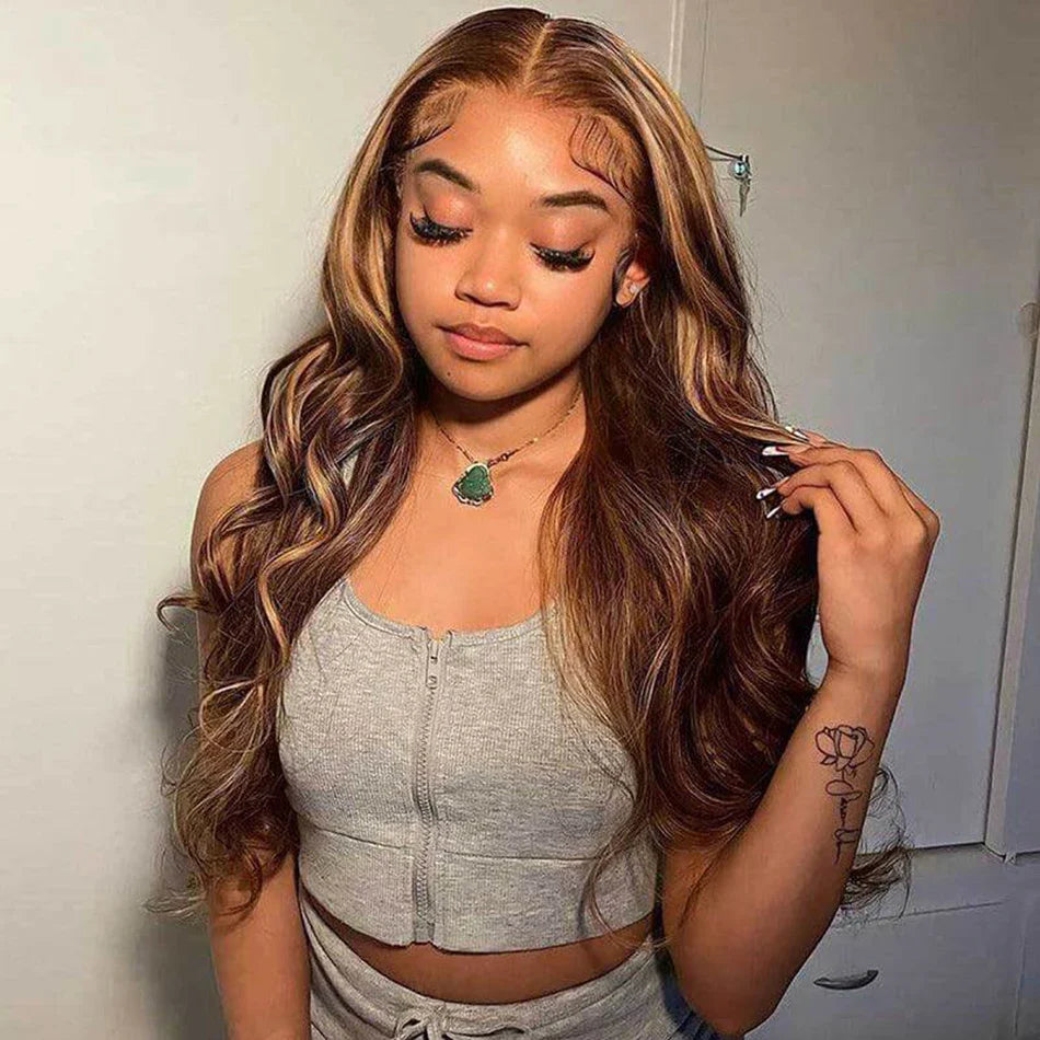 10A 4/27# Highlights Blonde Wigs Colored Human Hair Lace Frontal Wigs Body Wave 13x4 HD Transparent Lace Front Human Hair Wigs