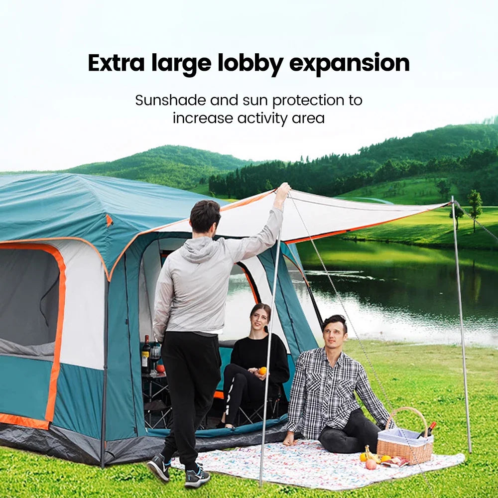 4-Season Camping Tent – 3-12 Person Waterproof Double Layer 2-Room Family Tent
