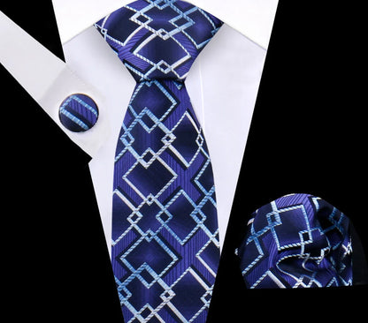 Luxury Plaid Tie For Mens Necktie Handkerchief Pocket Square Cufflinks Set Jacquard Woven Ties Wedding Business Accessories