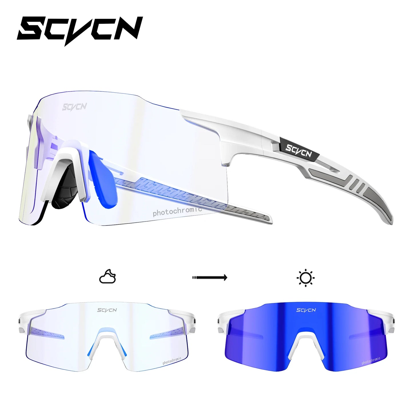 SCVCN Photochromic Cycling Glasses Sunglasses Outdoor Cycling Road Mountain Bike Glasses Men and Women Casual Hiking Windproof