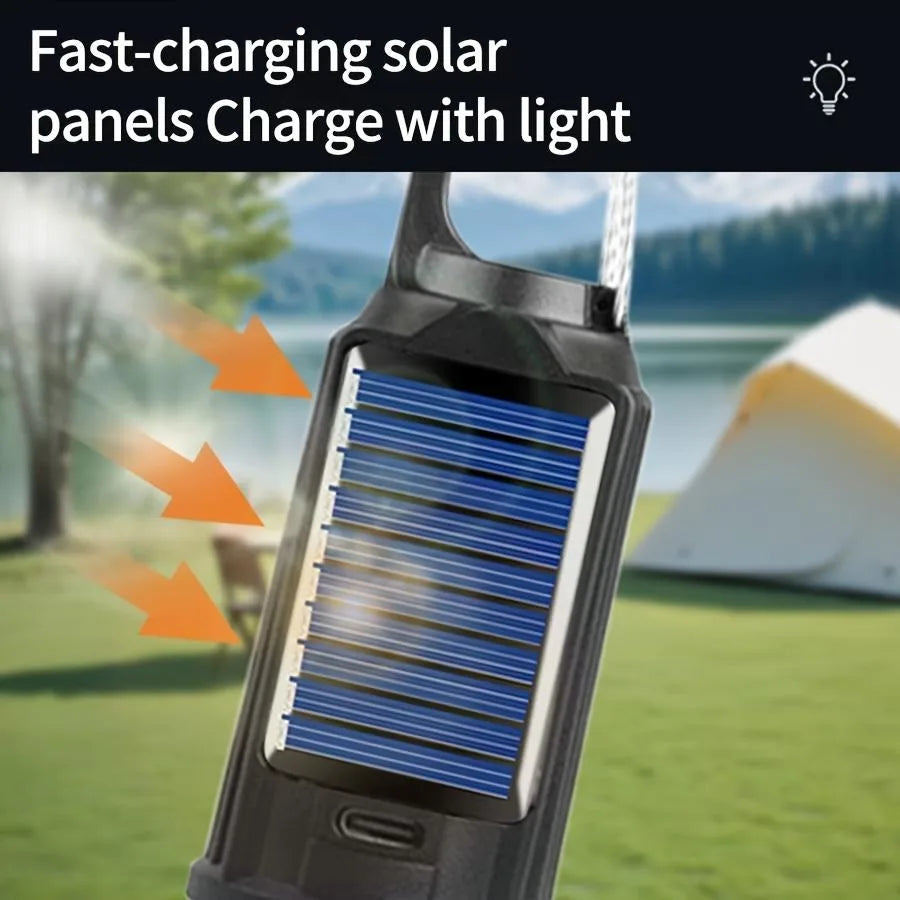 Solar Camping Light – USB-C Rechargeable, 3 Modes, Waterproof Portable Light for Hiking & Emergencies