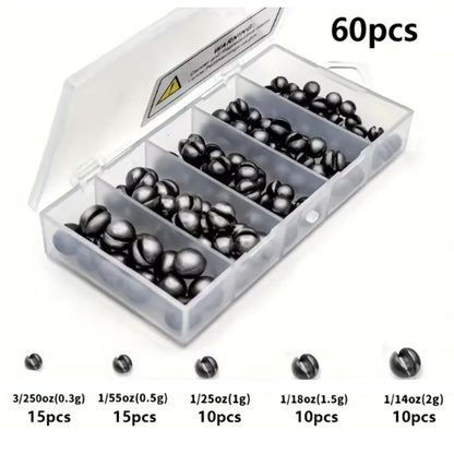 60/120 Pcs Lead Biting Set Open Lead Biting Bare Round Open Lead Raft Fishing Clip Lead Fishing Gear Lead Drop Platform Fishing