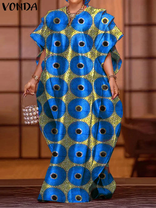 Plus Size 5XL VONDA Printed Women Maxi Long Dress 2025 Summer Sundress Bohemian Party Vestidos Casual Loose Robe Femme
