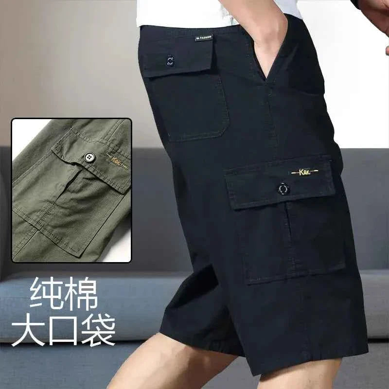 Mens Cargo Shorts Knee Pants Zipper Pocket Summer Cotton Shorts Climbing Jogger Elastic Waist Sports Wear