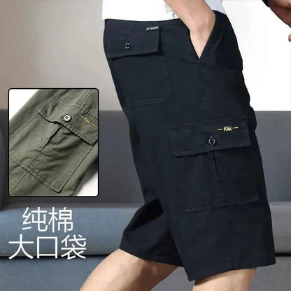 Mens Cargo Shorts Knee Pants Zipper Pocket Summer Cotton Shorts Climbing Jogger Elastic Waist Sports Wear