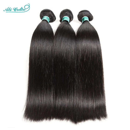ALI GRACE Indian Straight Hair 3 Pcs Human Hair Bundles Remy Hair Extention 10-28 Inches Natural Color Straight Hair 3 Bundles