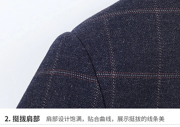 2024 New Spring and Autumn Coat Middle-aged Slim Fashion Handsome All Matching Plaid Suit Men Casual  Polyester  Blazer Mujer