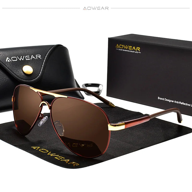 AOWEAR Men's Aviation Sunglasses Men Polarized Mirror Sunglass for Man HD Driving Pilot Sun Glasses