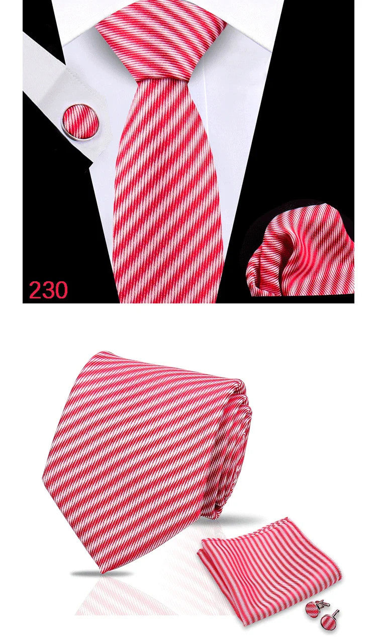 Luxury Plaid Tie For Mens Necktie Handkerchief Pocket Square Cufflinks Set Jacquard Woven Ties Wedding Business Accessories