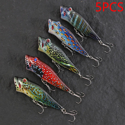 5pcs Striped Crankbait Popper Fishing Lure Set Tackle 8cm/12.4g Dot Painted Artificial Hard Bait With Hook Wobbler For Fish/Pike