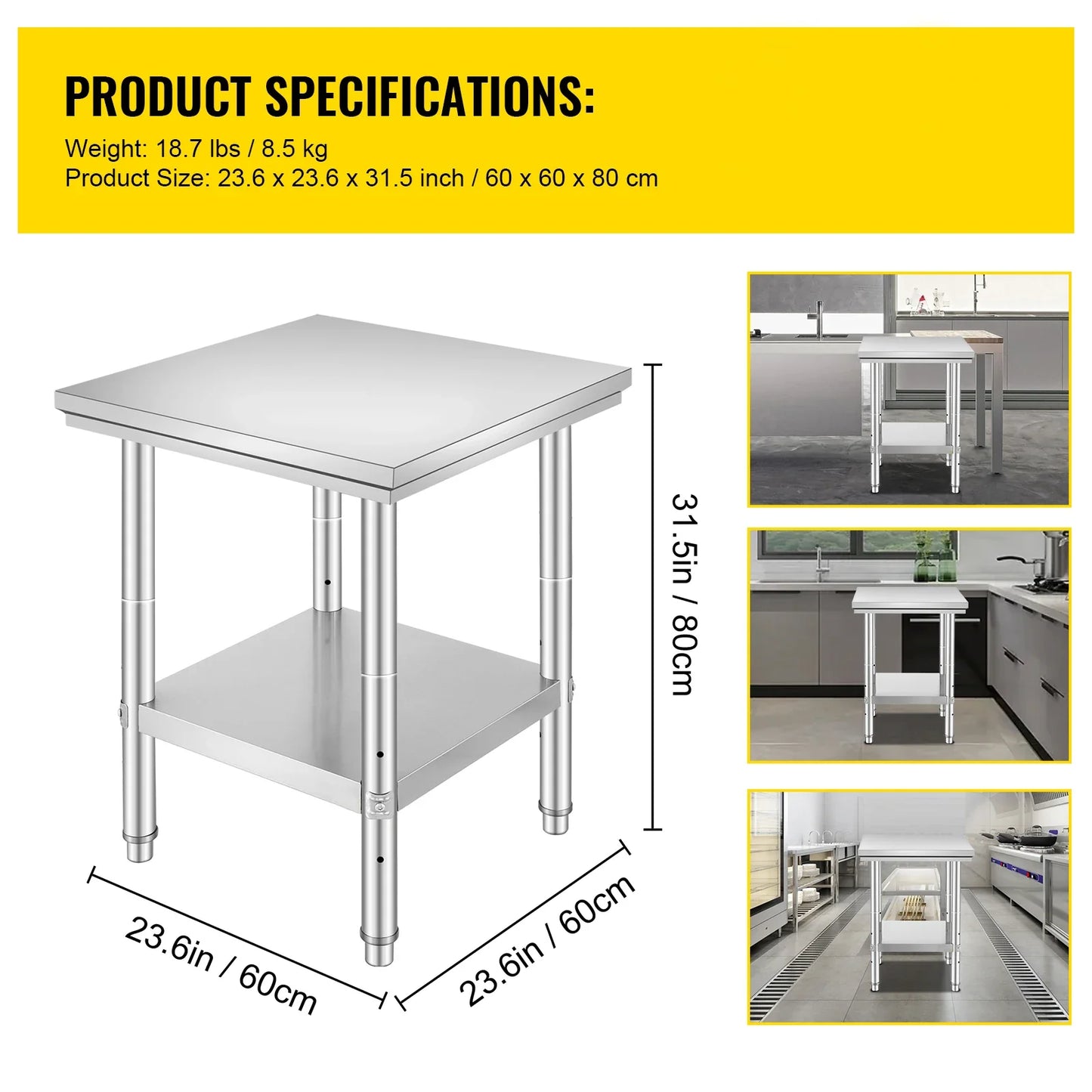 SucceBuy Stainless Steel Kitchen Work Bench Commercial Catering Table Worktable w/Undershelf 330LBS 286LBS for Restaurant