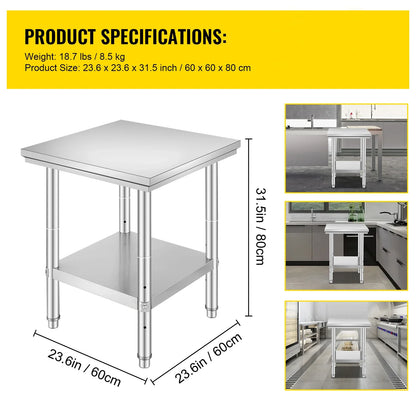 SucceBuy Stainless Steel Kitchen Work Bench Commercial Catering Table Worktable w/Undershelf 330LBS 286LBS for Restaurant