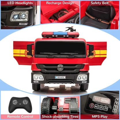 AOOU 12V Ride on Fire Truck, Kids Electric Vehicle, Battery Powered Car Toy w/Remote Control, Power Motorized Driving Car