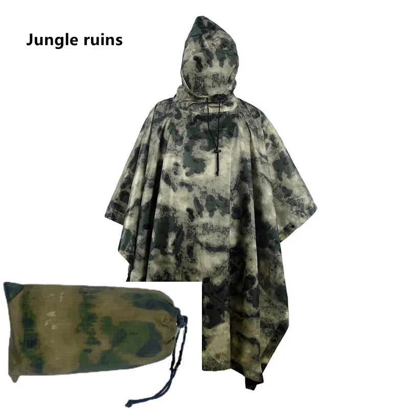 Camouflage Waterproof Raincoat Poncho – Multifunctional Hunting & Camping Rain Cover