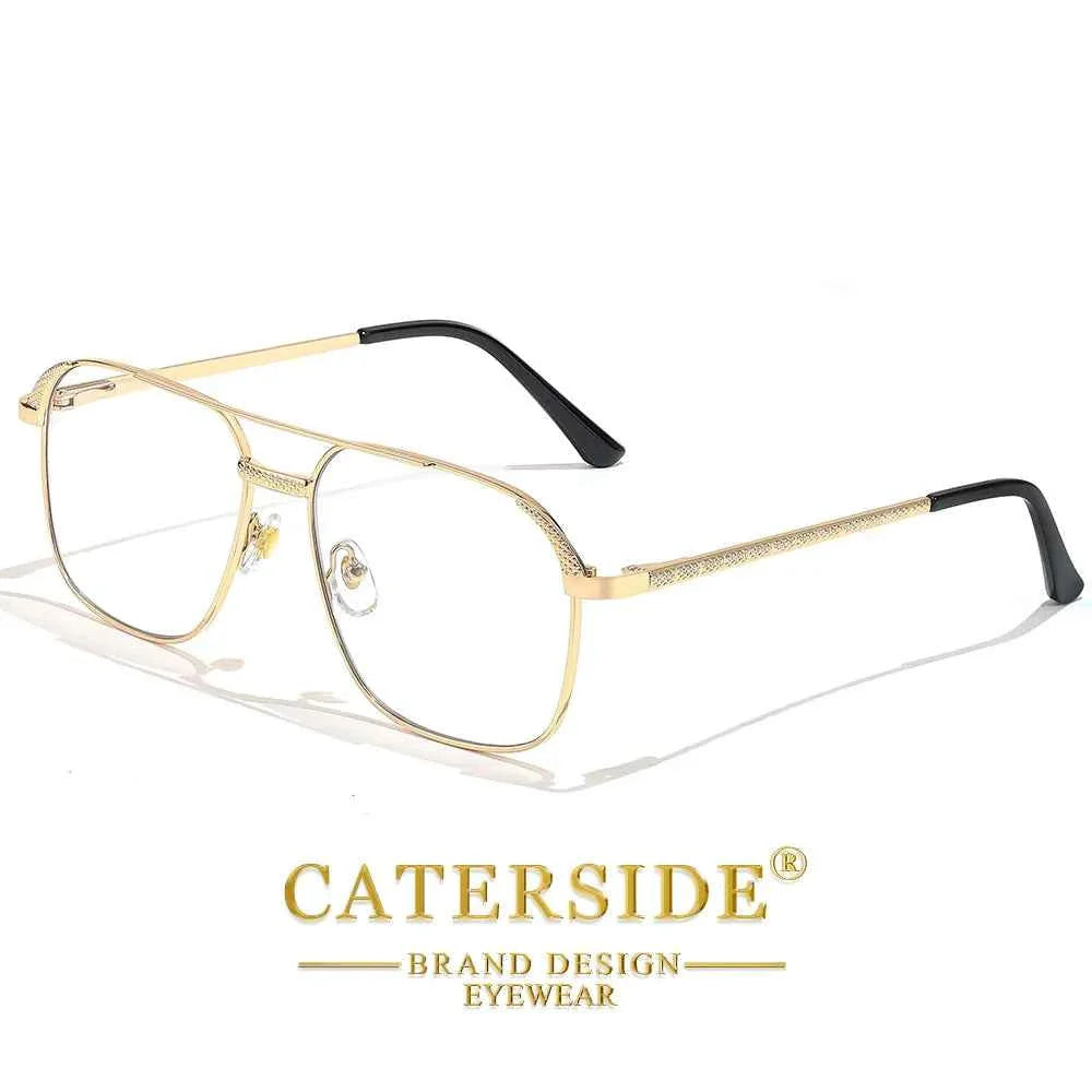 CATERSIDE New Retro Pilot Sunglasses Men Square Frame Suneyeglass Women Flat Top Double Bridges Vacation Beach Eyewear UV400