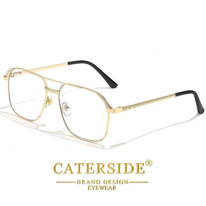 CATERSIDE New Retro Pilot Sunglasses Men Square Frame Suneyeglass Women Flat Top Double Bridges Vacation Beach Eyewear UV400