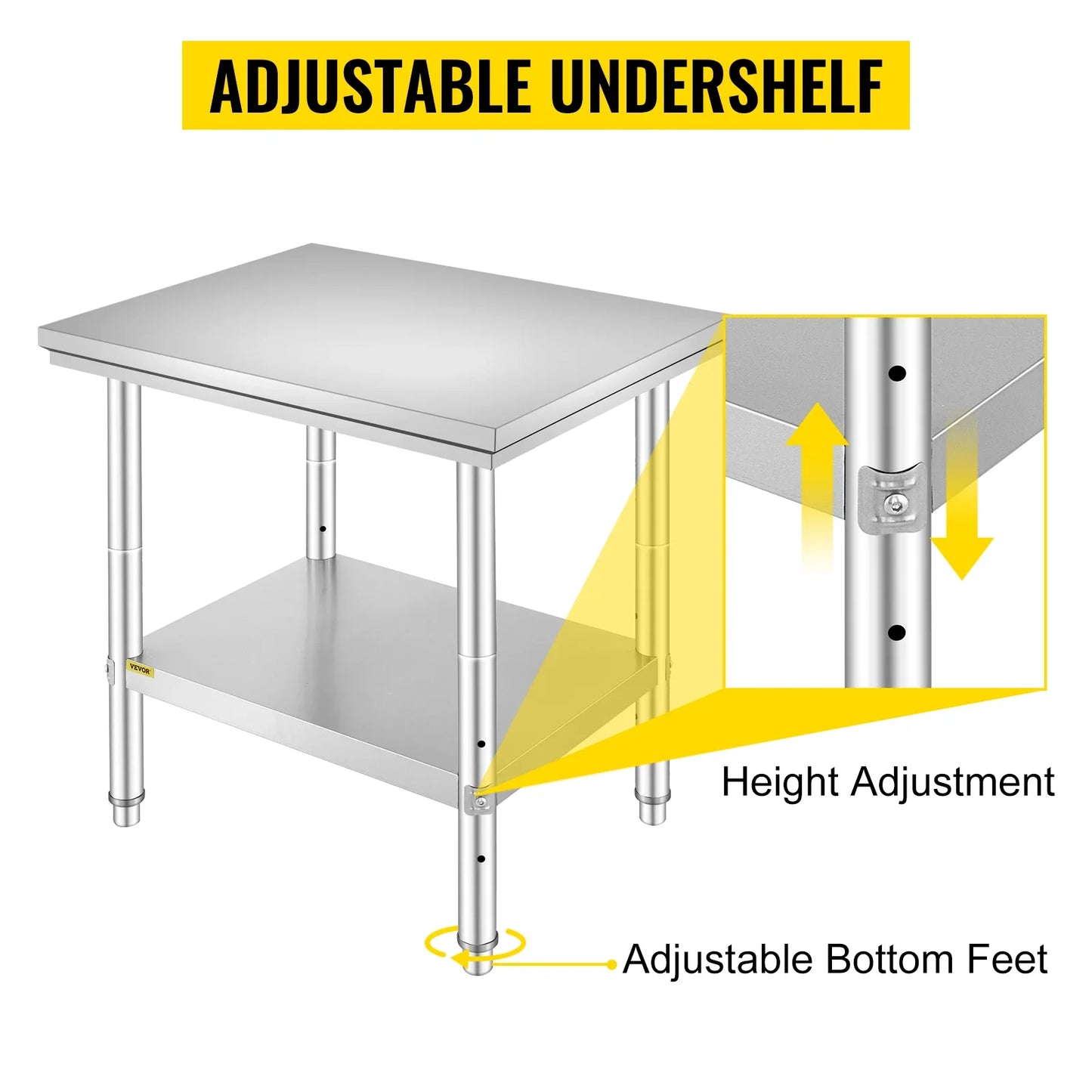 SucceBuy Stainless Steel Kitchen Work Bench Commercial Catering Table Worktable w/Undershelf 330LBS 286LBS for Restaurant
