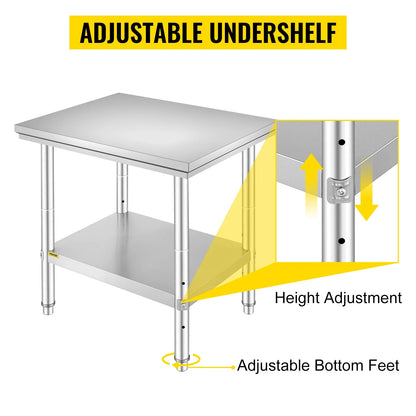 SucceBuy Stainless Steel Kitchen Work Bench Commercial Catering Table Worktable w/Undershelf 330LBS 286LBS for Restaurant