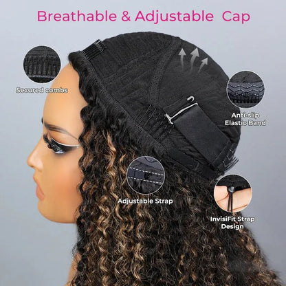3 IN 1 Highlight 1B/30 Half Wigs Water Wave Invisible Hairline Glueless Human Hair Wigs Seamless Flip Over Wig Isee Hair