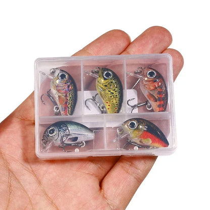 5Pcs 3cm Bass Fishing Lures Kit Topwater Crankbaits, Wobblers Swimbaits 1.5g/2g for Freshwater/Saltwater Light Fishing Tackle