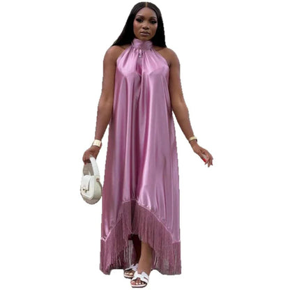 Long Dress Women Dresses Sexy Vestidos Y2k Streetwear Sleeveless Halter Irregular Tassel Elegant Splice Party Night Work 2026