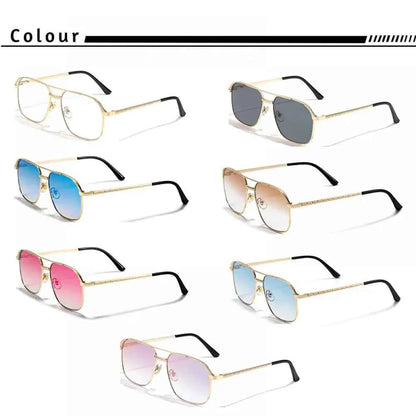 CATERSIDE New Retro Pilot Sunglasses Men Square Frame Suneyeglass Women Flat Top Double Bridges Vacation Beach Eyewear UV400
