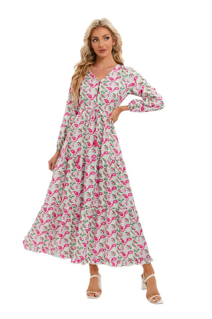 Elegant Women's Flower Long Dresses 2024 Spring New Bohemian Printed  Dress Abıye Kadın Abiye  Платье Robe Ete Femme Vestidos