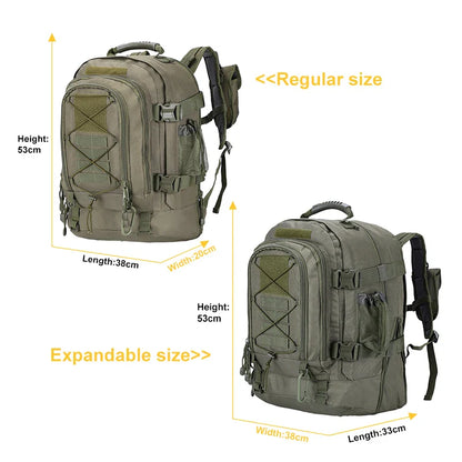 Tactical Backpack – 39–64L Expandable, MOLLE, Water-Resistant Nylon, 6 Colors