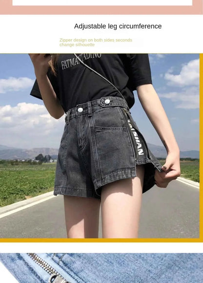 Women's Korean Y2K Black Denim Shorts Summer Thin High Waist A-Line Loose Wide Leg Slimming Hot Pants