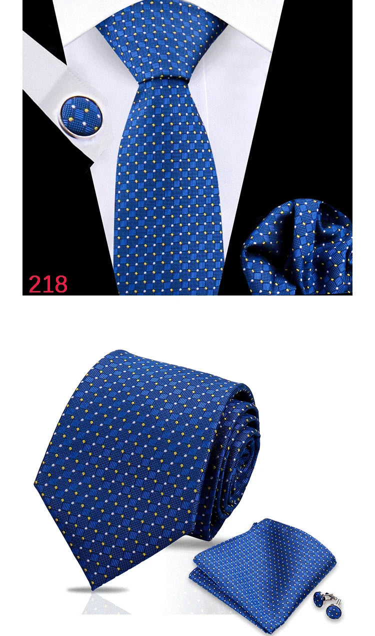 Luxury Plaid Tie For Mens Necktie Handkerchief Pocket Square Cufflinks Set Jacquard Woven Ties Wedding Business Accessories