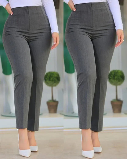 Elegant Pleated Waist Work Pants For Women White All-Match Daily OL Laides Fashion Office Formal Wear High Waisted Trousers