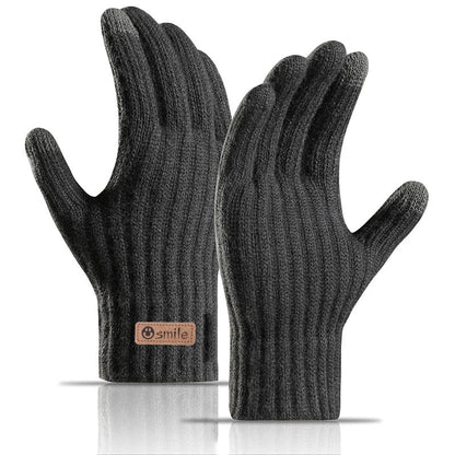 2024 new men's warm gloves winter touch screen plus fleece gloves cold warm wool knitted gloves