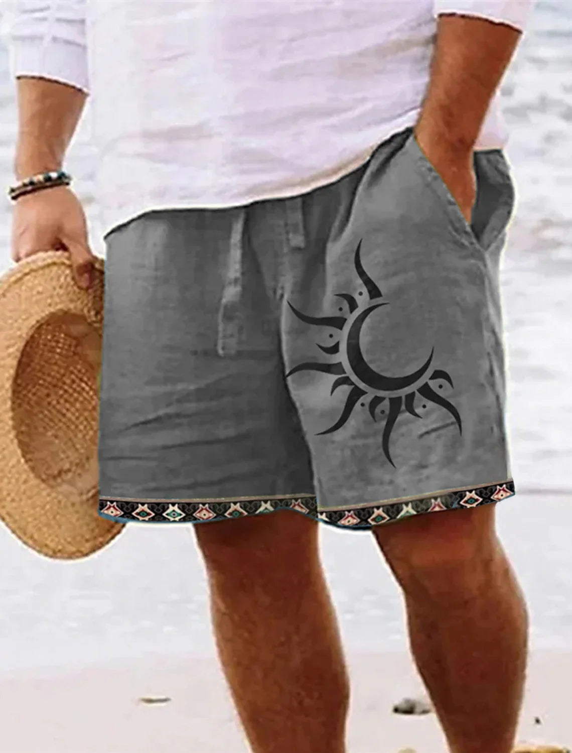 Men's Retro Sun & Moon Graphic Shorts – 3D Printed Breathable Street Shorts
