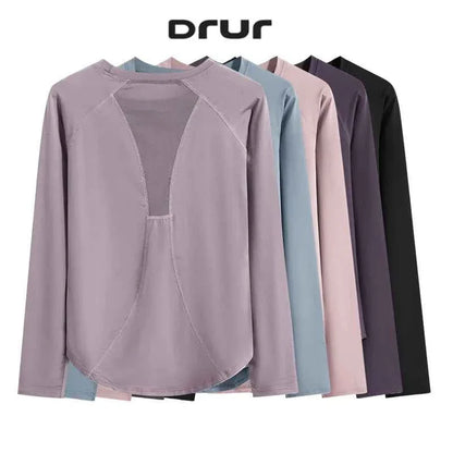 DRUR Long Sleeve Gym Top Women Breathable Quick Dry Workout T-shirt Loose Fit Running Tee Yoga Clothing Sportswear Activewear New