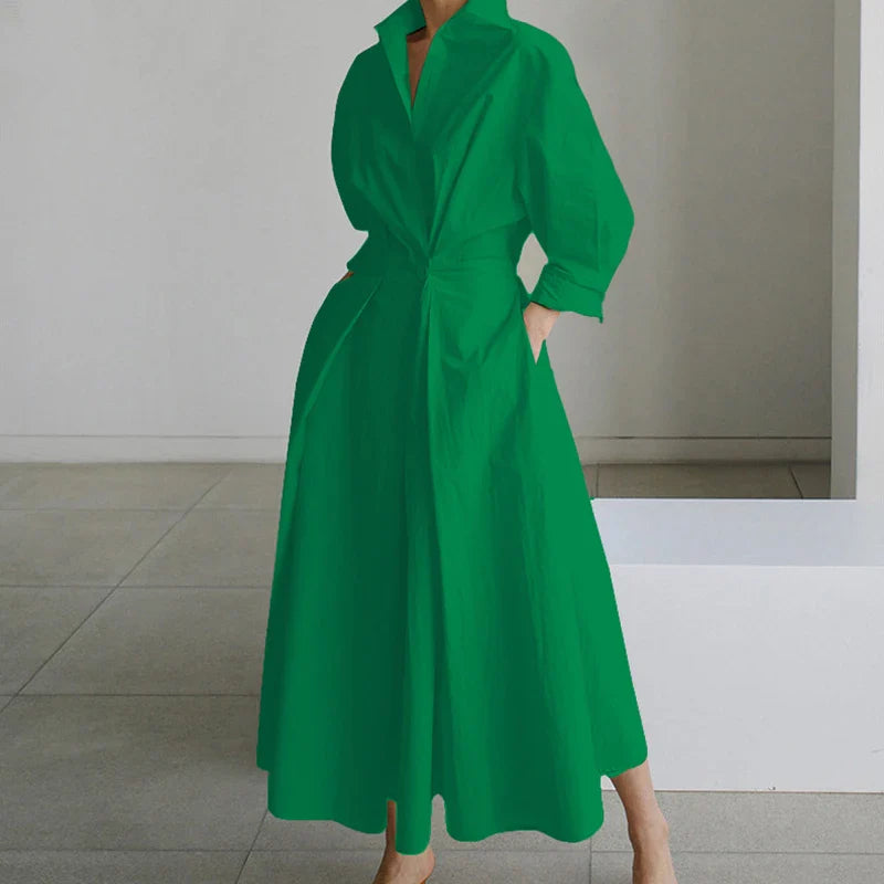 Fashion Dress Women Spring New Long Sleeve Turn-down Collar High Waist Print Button Elegant Big Hem Loose Commute Female Dress