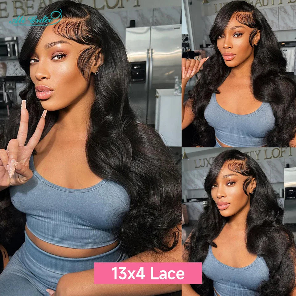 Ali Grace Hair Bleached Knots Body Wave 13x4 Lace Front Human Hair Wigs For Women Pre Plucked Hairline Body Wave Full Lace Wigs